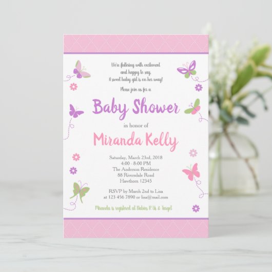 Boterfly-Baby shower-uitnodiging Kaart (Staand voorkant)