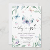 Boterfly Baby shower Uitnodiging voor meisje (Voorkant)
