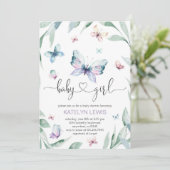 Boterfly Baby shower Uitnodiging voor meisje (Staand voorkant)