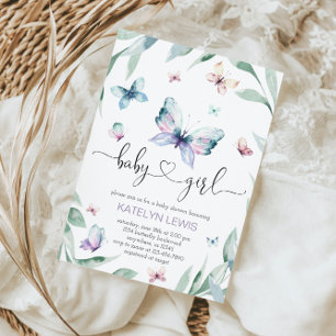 Boterfly Baby shower Uitnodiging voor meisje
