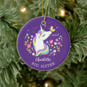 Boterfly Big Sister Unicorn kerstversiering Keramisch Ornament