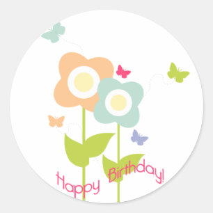 Boterfly Birthday Cupcake Topper/Sticker Ronde Sticker