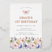 Boterfly Birthday Folie Uitnodiging (Voorkant)