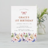 Boterfly Birthday Folie Uitnodiging (Staand Voorkant)