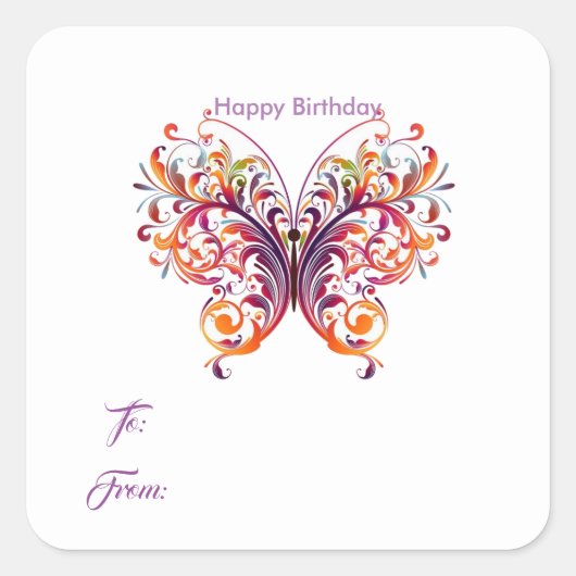 Boterfly Birthday Gift Label Stickers (Voorkant)