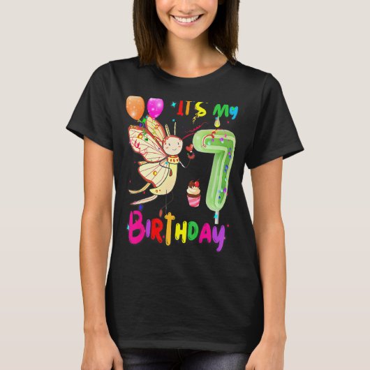 Boterfly Birthday Het is mijn 7e verjaardag vlinde T-shirt (Voorkant)
