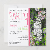 Boterfly Birthday Invitation - Black White Color Kaart (Voorkant)