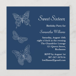 Boterfly Birthday Invitation (blauw) Kaart