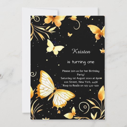 Boterfly Birthday Invitation Kaart (Voorkant)