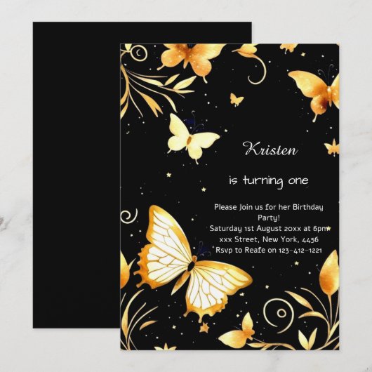 Boterfly Birthday Invitation Kaart (Voorkant / Achterkant)