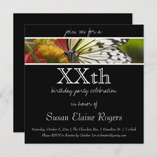 Boterfly Birthday Invitation Kaart (Voorkant / Achterkant)