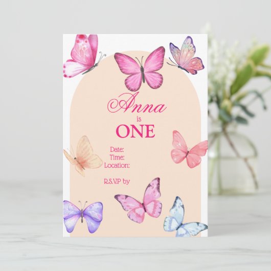 Boterfly Birthday Invitation Kaart (Staand voorkant)