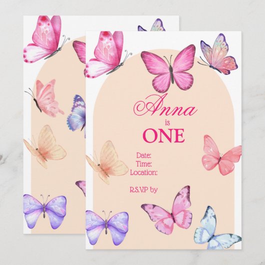 Boterfly Birthday Invitation Kaart (Voorkant / Achterkant)