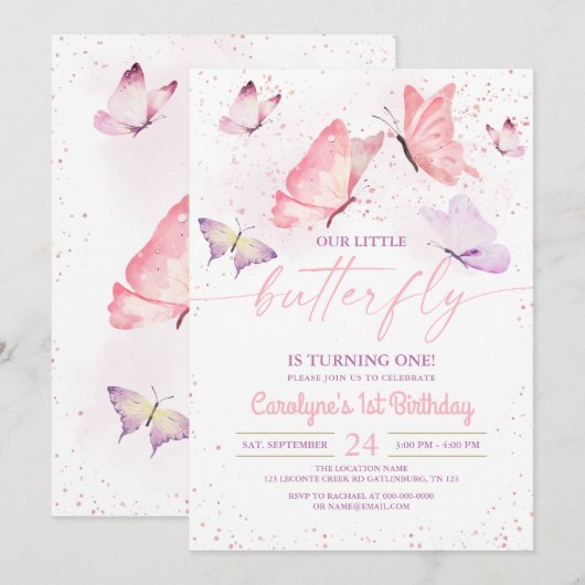 Boterfly Birthday Invitation Kaart (Voorkant / Achterkant)