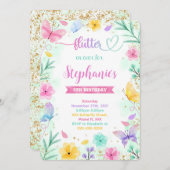 Boterfly Birthday Invitation Kaart (Voorkant / Achterkant)