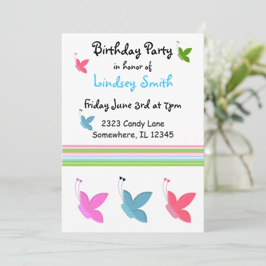 Boterfly Birthday Invitation Kaart (Staand voorkant)