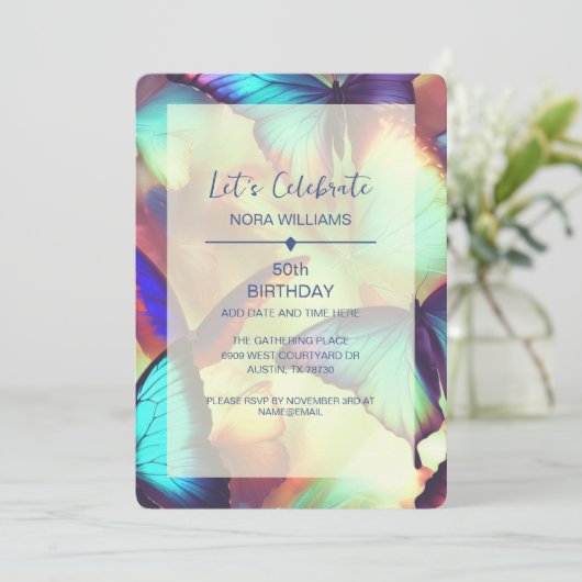 Boterfly Birthday Invitation Kaart (Staand voorkant)