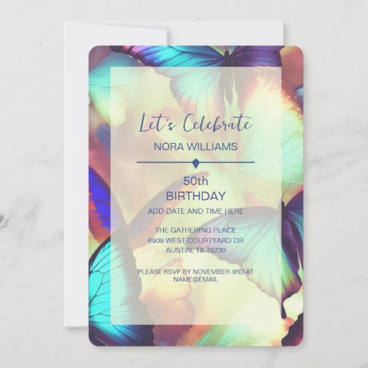 Boterfly Birthday Invitation Kaart (Voorkant)