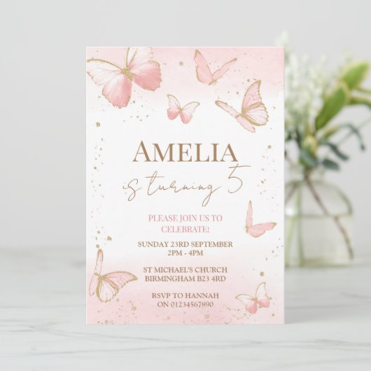 Boterfly Birthday Invitation Kaart (Staand voorkant)