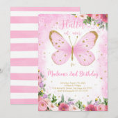 Boterfly Birthday Invitation Kaart (Voorkant / Achterkant)