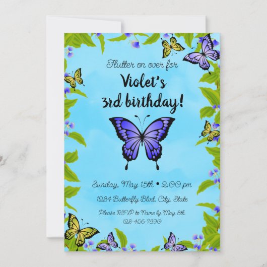 Boterfly Birthday Invitation Kaart (Voorkant)