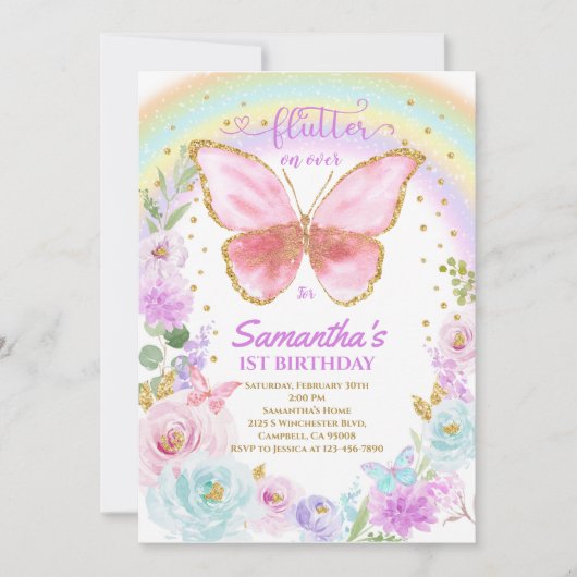 Boterfly Birthday Invitation Kaart (Voorkant)