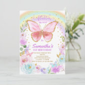 Boterfly Birthday Invitation Kaart (Staand voorkant)