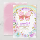 Boterfly Birthday Invitation Kaart (Voorkant / Achterkant)