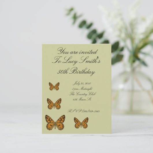Boterfly Birthday Invitation Kaart (Staand voorkant)