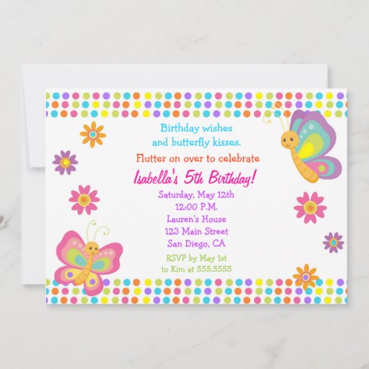 Boterfly Birthday Invitation Kaart (Voorkant)