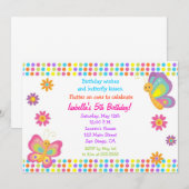 Boterfly Birthday Invitation Kaart (Voorkant / Achterkant)
