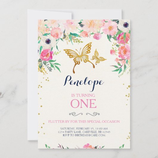 Boterfly Birthday Invitation Kaart (Voorkant)