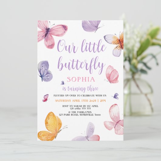Boterfly Birthday Invitation Kaart (Staand voorkant)