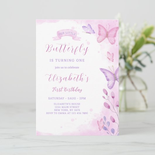 Boterfly Birthday Invitation Kaart (Staand voorkant)