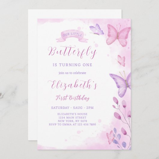 Boterfly Birthday Invitation Kaart (Voorkant / Achterkant)