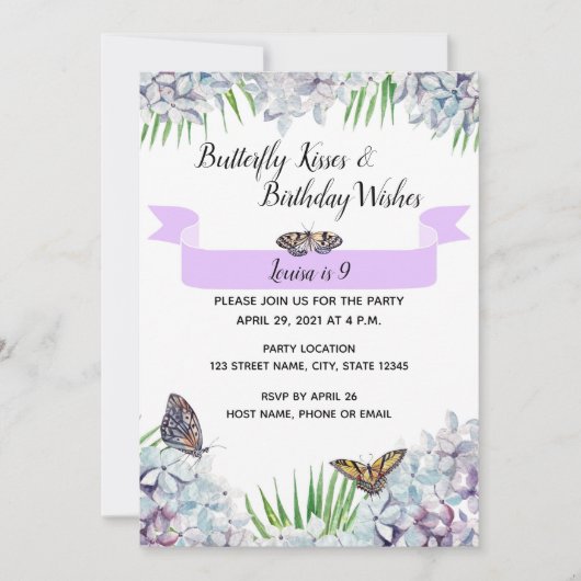 Boterfly Birthday Invitation Kaart (Voorkant)