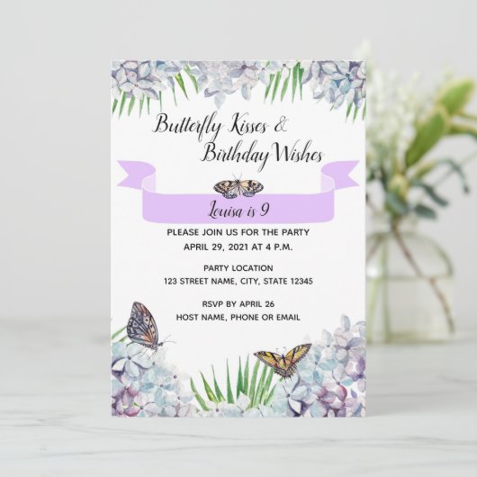Boterfly Birthday Invitation Kaart (Staand voorkant)