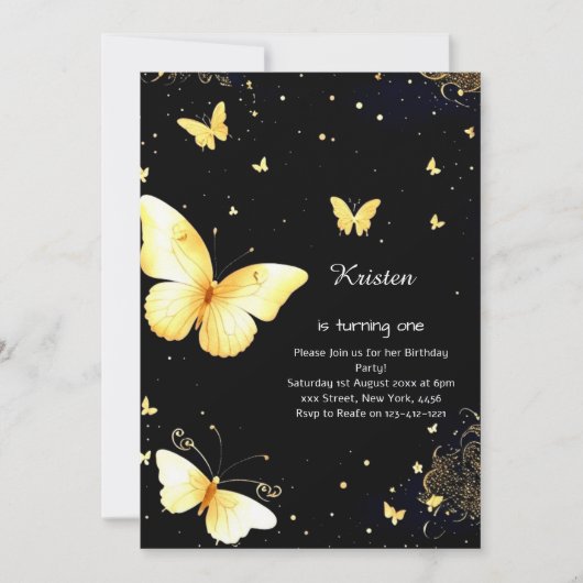 Boterfly Birthday Invitation Kaart (Voorkant)