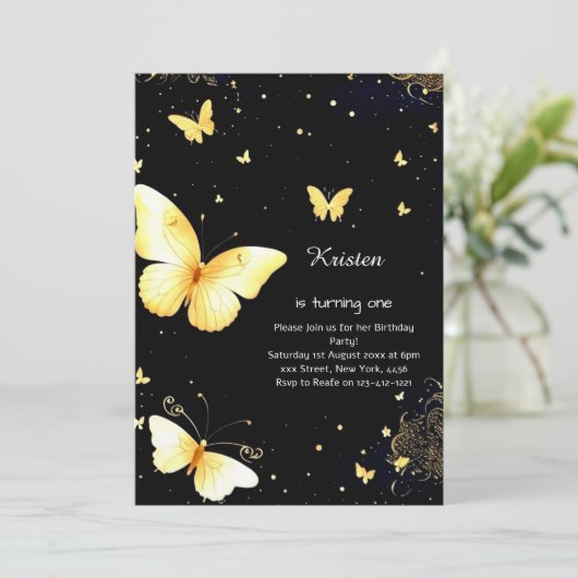 Boterfly Birthday Invitation Kaart (Staand voorkant)