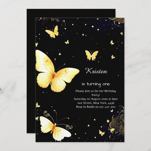 Boterfly Birthday Invitation Kaart (Voorkant / Achterkant)