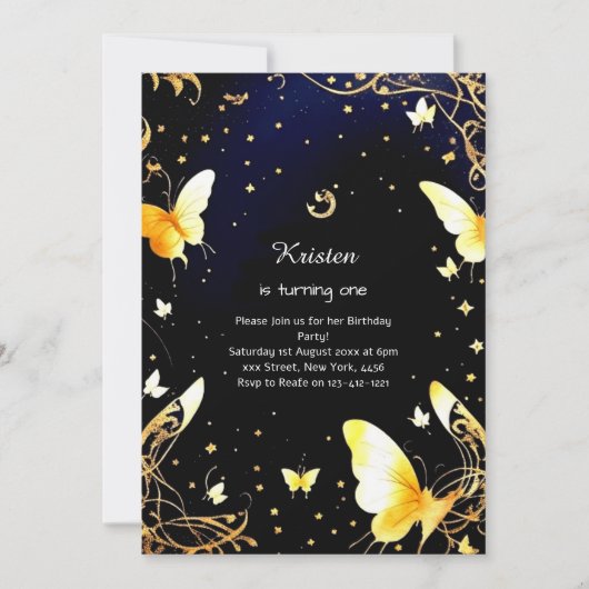 Boterfly Birthday Invitation Kaart (Voorkant)