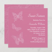 Boterfly Birthday Invitation (roze) Kaart (Voorkant / Achterkant)