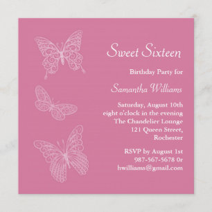 Boterfly Birthday Invitation (roze) Kaart