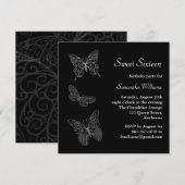 Boterfly Birthday Invitation (zwart) Kaart (Voorkant / Achterkant)