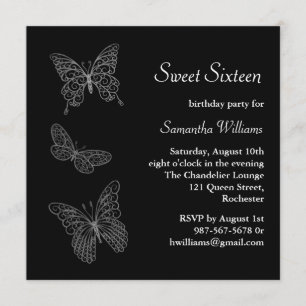 Boterfly Birthday Invitation (zwart) Kaart