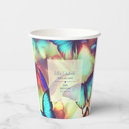 Boterfly Birthday Papieren Bekers (Achterkant)