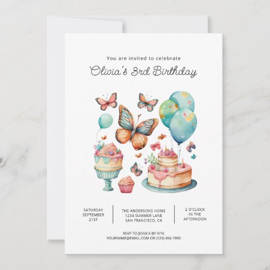 Boterfly Birthday Party Invitations Kaart (Voorkant)
