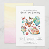 Boterfly Birthday Party Invitations Kaart (Voorkant / Achterkant)