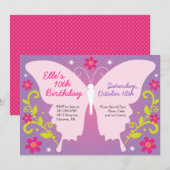 Boterfly Birthday Party Invitations Kaart (Voorkant / Achterkant)