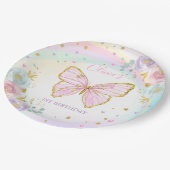 Boterfly Birthday Party roze Floral Butterfly Papieren Bordje (Gekanteld)